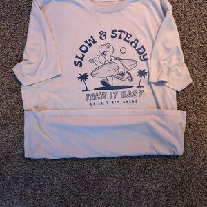 Old Navy Cream and Blue Short Sleeve Tee with Graphic Design